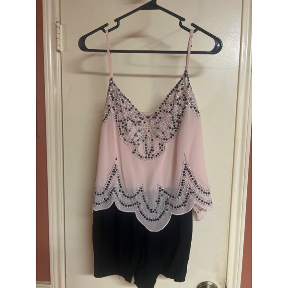 Crystal Doll Medium Black and Beige Embellished Dressy Romper - Picture 2 of 6